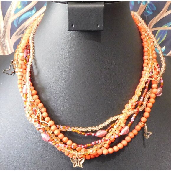 Fairycore Pink And Orange Butterfly Multistrand Necklace - Picture 3 of 3